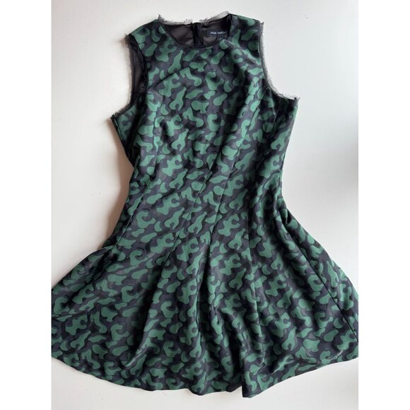PINK TARTAN Alvina Green Black Camo Jacquard Silk Trim Fit & Flare Dress, Size 8 - Picture 4 of 13